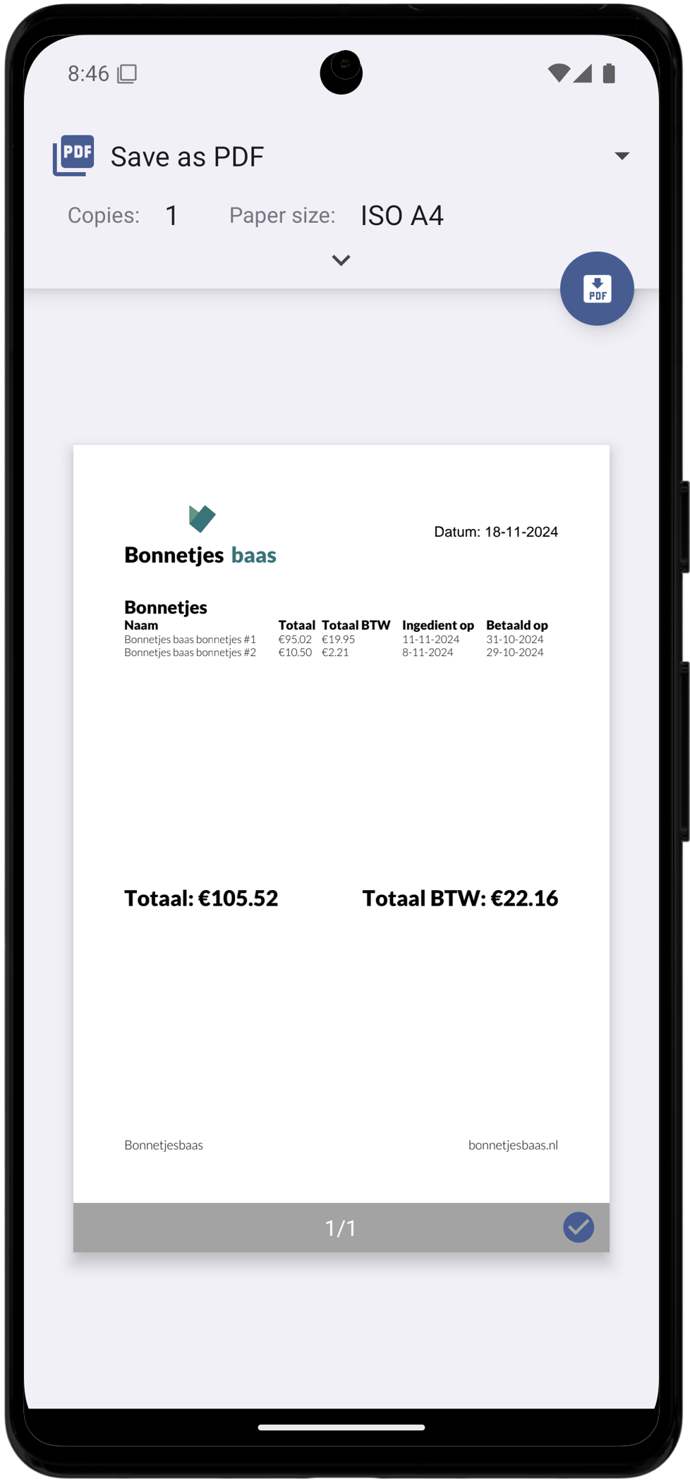 Exporteer je bonnetjes